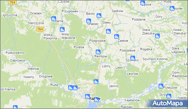 mapa Rembów gmina Raków, Rembów gmina Raków na mapie Targeo