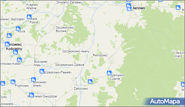 mapa Rembowo gmina Janowo, Rembowo gmina Janowo na mapie Targeo