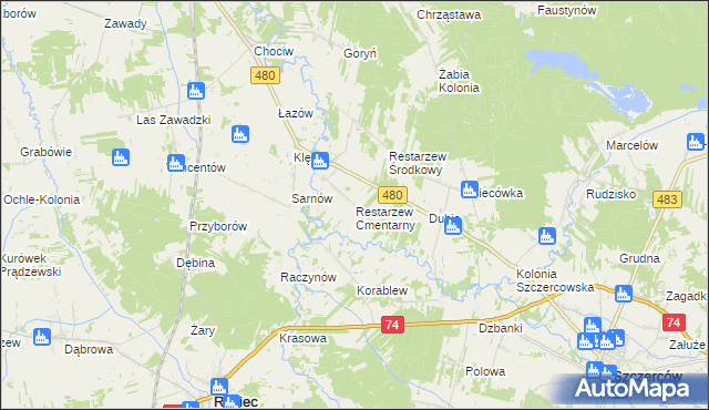 mapa Restarzew Cmentarny, Restarzew Cmentarny na mapie Targeo