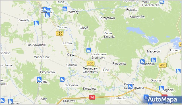 mapa Restarzew Środkowy, Restarzew Środkowy na mapie Targeo