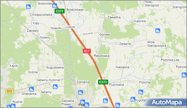 mapa Resztówka gmina Pilawa, Resztówka gmina Pilawa na mapie Targeo