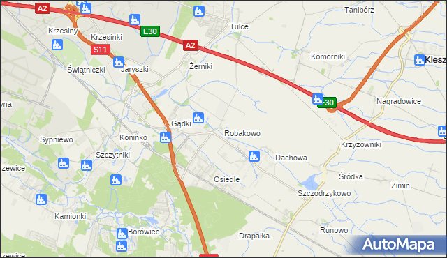 mapa Robakowo gmina Kórnik, Robakowo gmina Kórnik na mapie Targeo