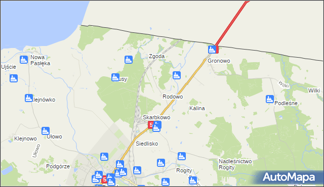 mapa Rodowo gmina Braniewo, Rodowo gmina Braniewo na mapie Targeo