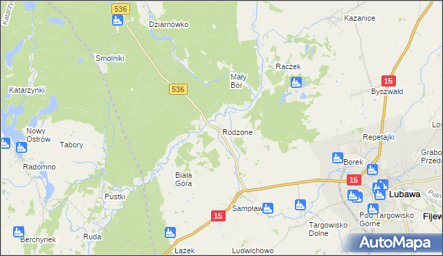 mapa Rodzone gmina Lubawa, Rodzone gmina Lubawa na mapie Targeo