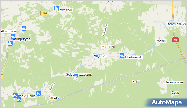 mapa Rogacze gmina Milejczyce, Rogacze gmina Milejczyce na mapie Targeo