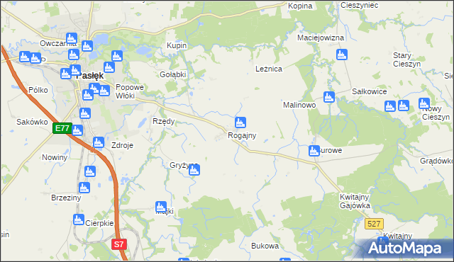 mapa Rogajny gmina Pasłęk, Rogajny gmina Pasłęk na mapie Targeo