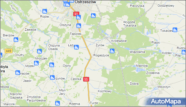 mapa Rogaszyce gmina Ostrzeszów, Rogaszyce gmina Ostrzeszów na mapie Targeo