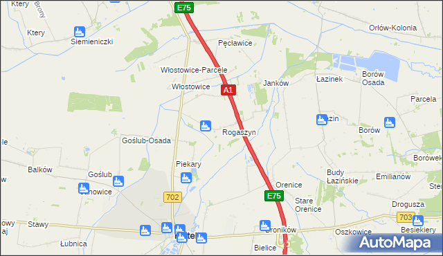 mapa Rogaszyn gmina Piątek, Rogaszyn gmina Piątek na mapie Targeo