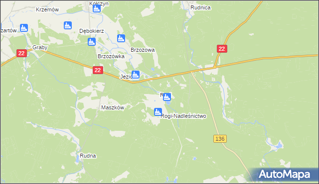 mapa Rogi gmina Lubniewice, Rogi gmina Lubniewice na mapie Targeo