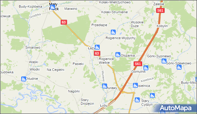 mapa Rogienice Wielkie, Rogienice Wielkie na mapie Targeo