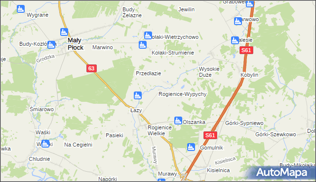 mapa Rogienice-Wypychy, Rogienice-Wypychy na mapie Targeo