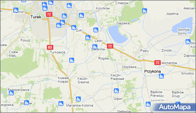 mapa Rogów gmina Przykona, Rogów gmina Przykona na mapie Targeo