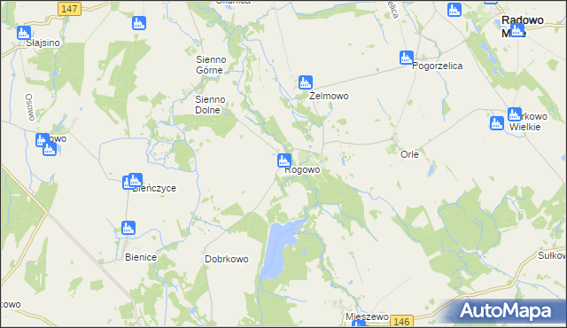 mapa Rogowo gmina Radowo Małe, Rogowo gmina Radowo Małe na mapie Targeo