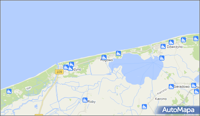 mapa Rogowo gmina Trzebiatów, Rogowo gmina Trzebiatów na mapie Targeo