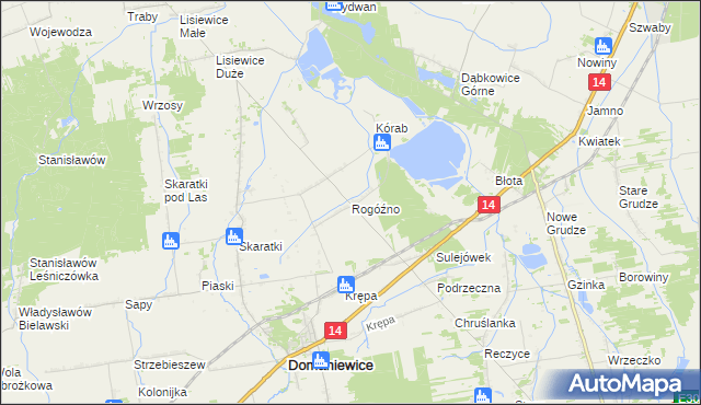 mapa Rogóźno gmina Domaniewice, Rogóźno gmina Domaniewice na mapie Targeo