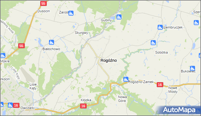 mapa Rogóźno powiat grudziądzki, Rogóźno powiat grudziądzki na mapie Targeo