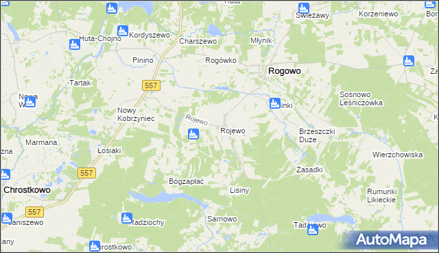 mapa Rojewo gmina Rogowo, Rojewo gmina Rogowo na mapie Targeo