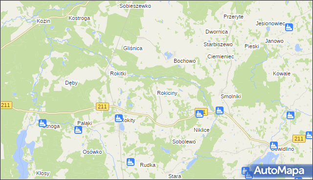 mapa Rokiciny gmina Czarna Dąbrówka, Rokiciny gmina Czarna Dąbrówka na mapie Targeo