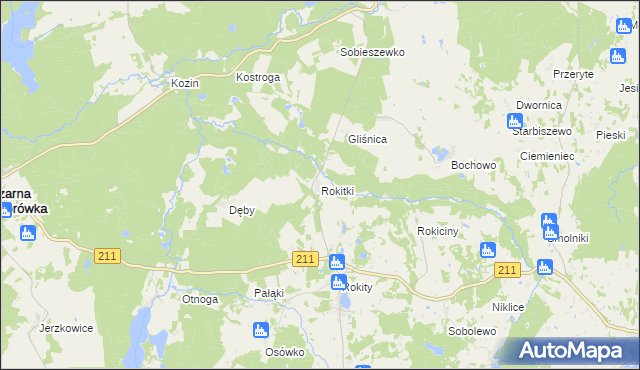 mapa Rokitki gmina Czarna Dąbrówka, Rokitki gmina Czarna Dąbrówka na mapie Targeo