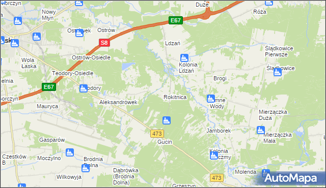 mapa Rokitnica gmina Łask, Rokitnica gmina Łask na mapie Targeo