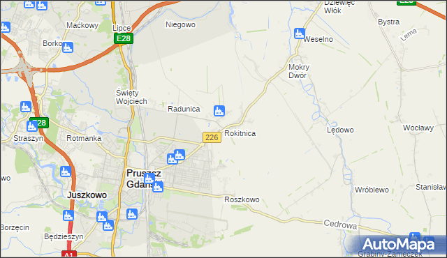 mapa Rokitnica gmina Pruszcz Gdański, Rokitnica gmina Pruszcz Gdański na mapie Targeo