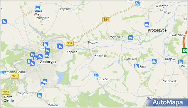 mapa Rokitnica gmina Złotoryja, Rokitnica gmina Złotoryja na mapie Targeo