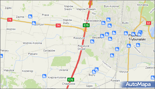 mapa Rokszyce Drugie, Rokszyce Drugie na mapie Targeo