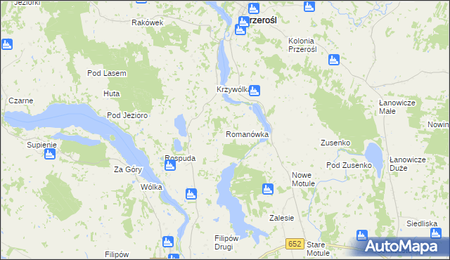 mapa Romanówka gmina Przerośl, Romanówka gmina Przerośl na mapie Targeo