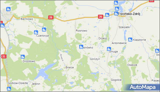 mapa Rosnówko gmina Trzcińsko-Zdrój, Rosnówko gmina Trzcińsko-Zdrój na mapie Targeo