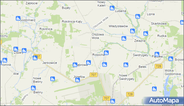 mapa Rosocha gmina Nowe Miasto nad Pilicą, Rosocha gmina Nowe Miasto nad Pilicą na mapie Targeo