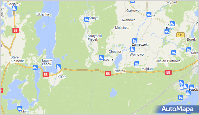 mapa Rosocha gmina Piecki, Rosocha gmina Piecki na mapie Targeo