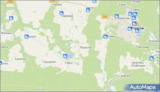 mapa Rosocha gmina Polanów, Rosocha gmina Polanów na mapie Targeo