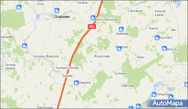 mapa Rosochate gmina Grabowo, Rosochate gmina Grabowo na mapie Targeo