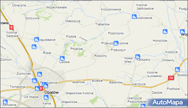 mapa Rosochy gmina Opatów, Rosochy gmina Opatów na mapie Targeo