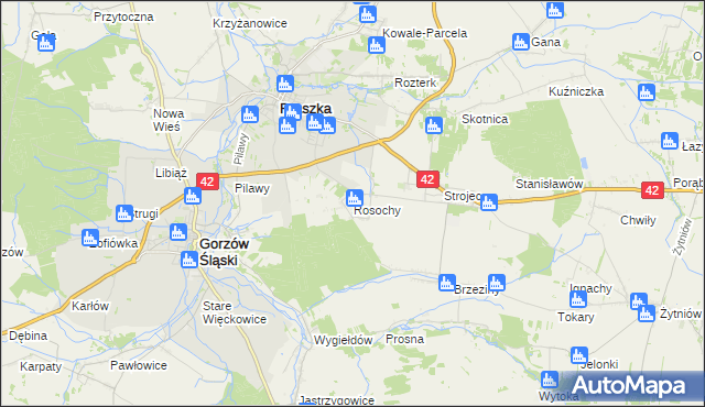 mapa Rosochy gmina Praszka, Rosochy gmina Praszka na mapie Targeo