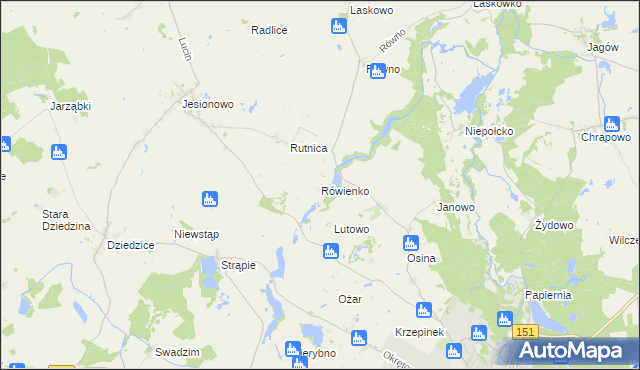 mapa Rówienko gmina Barlinek, Rówienko gmina Barlinek na mapie Targeo