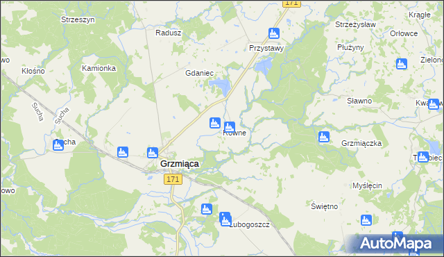 mapa Równe gmina Grzmiąca, Równe gmina Grzmiąca na mapie Targeo