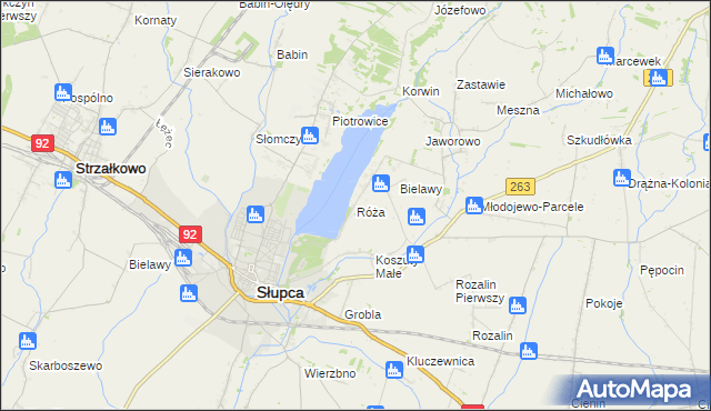 mapa Róża gmina Słupca, Róża gmina Słupca na mapie Targeo