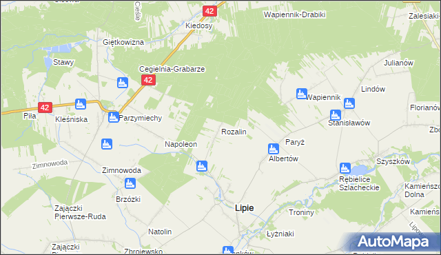 mapa Rozalin gmina Lipie, Rozalin gmina Lipie na mapie Targeo