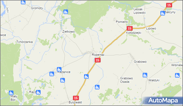 mapa Rożental gmina Lubawa, Rożental gmina Lubawa na mapie Targeo