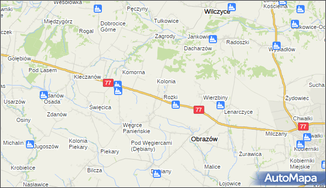 mapa Rożki gmina Obrazów, Rożki gmina Obrazów na mapie Targeo