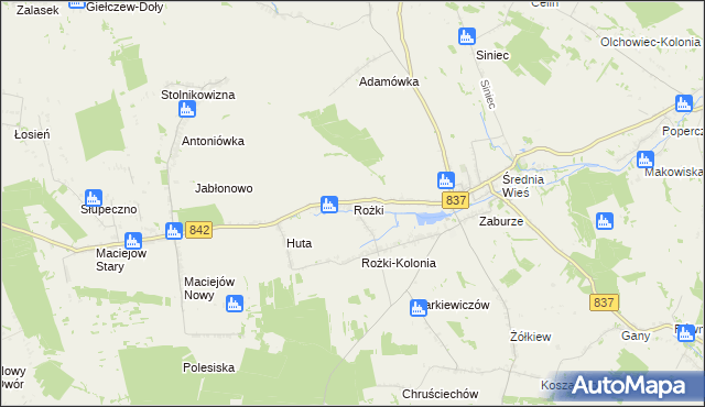mapa Rożki gmina Żółkiewka, Rożki gmina Żółkiewka na mapie Targeo