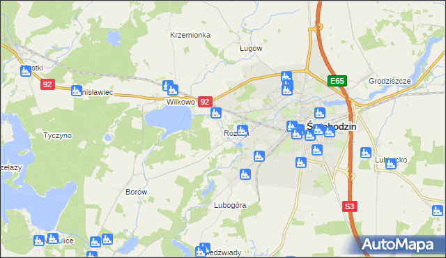 mapa Rozłogi gmina Świebodzin, Rozłogi gmina Świebodzin na mapie Targeo