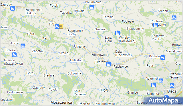 mapa Rożnowice gmina Biecz, Rożnowice gmina Biecz na mapie Targeo