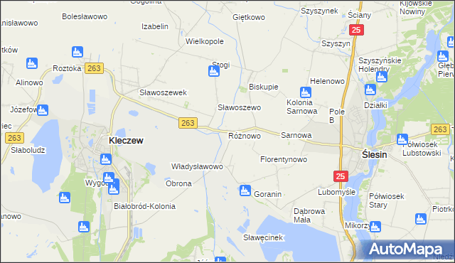 mapa Różnowo gmina Ślesin, Różnowo gmina Ślesin na mapie Targeo