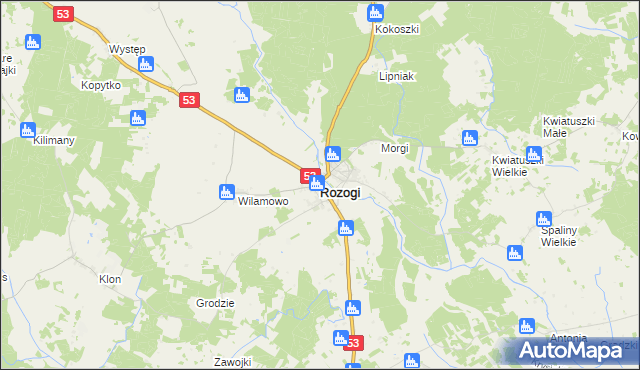 mapa Rozogi powiat szczycieński, Rozogi powiat szczycieński na mapie Targeo