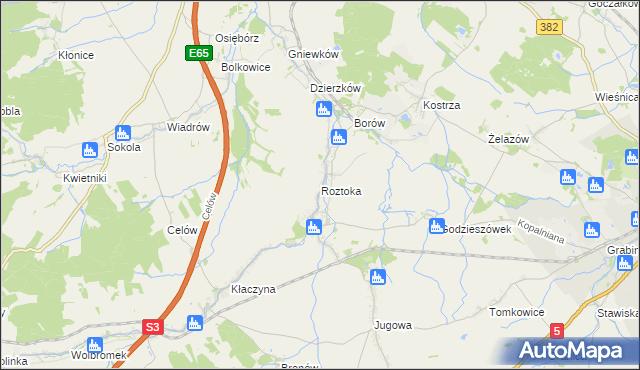 mapa Roztoka gmina Dobromierz, Roztoka gmina Dobromierz na mapie Targeo