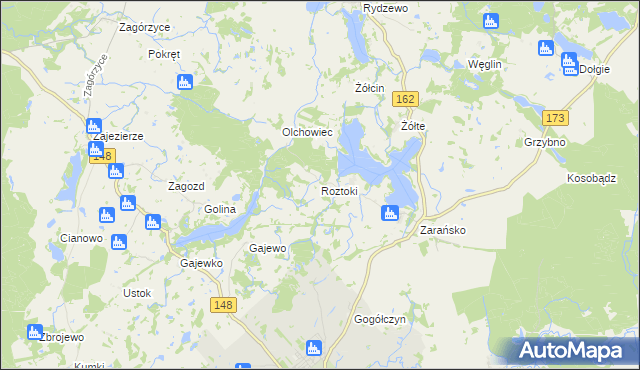 mapa Roztoki gmina Drawsko Pomorskie, Roztoki gmina Drawsko Pomorskie na mapie Targeo