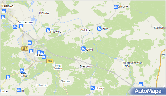 mapa Roztoki gmina Jasień, Roztoki gmina Jasień na mapie Targeo