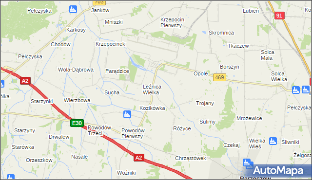 mapa Różyce Żmijowe, Różyce Żmijowe na mapie Targeo